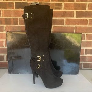 G by Guess Womens Destynn2 Black Fabric Over The Knee High Heel Boots US 9 M